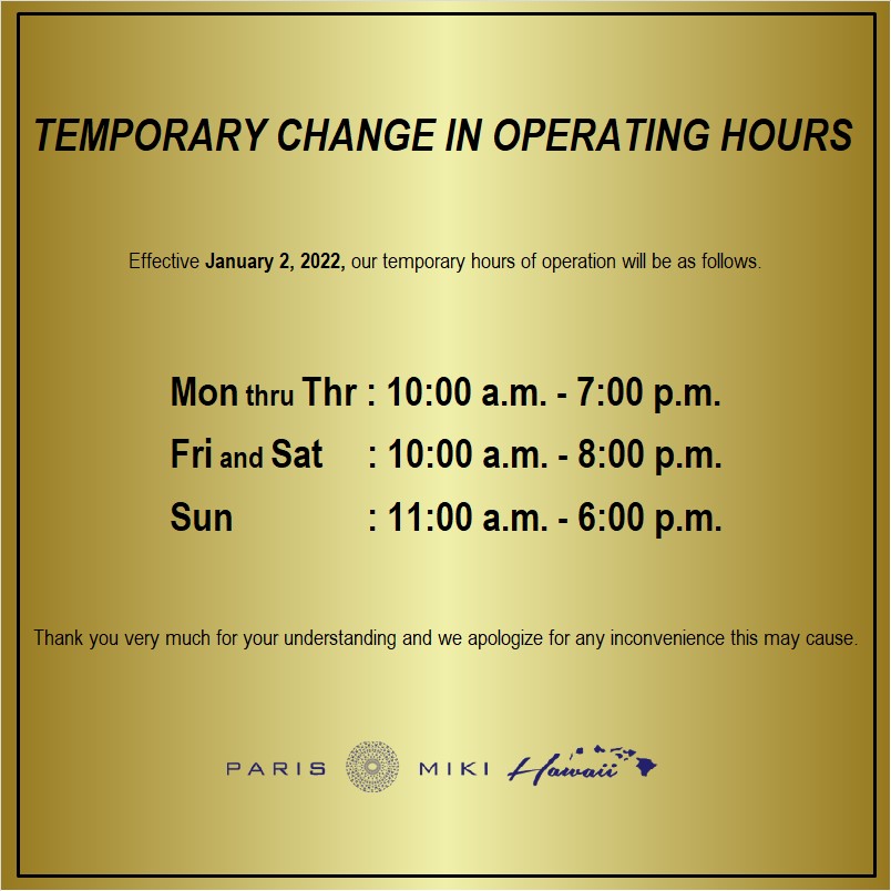 NEW OPERATING HOURS